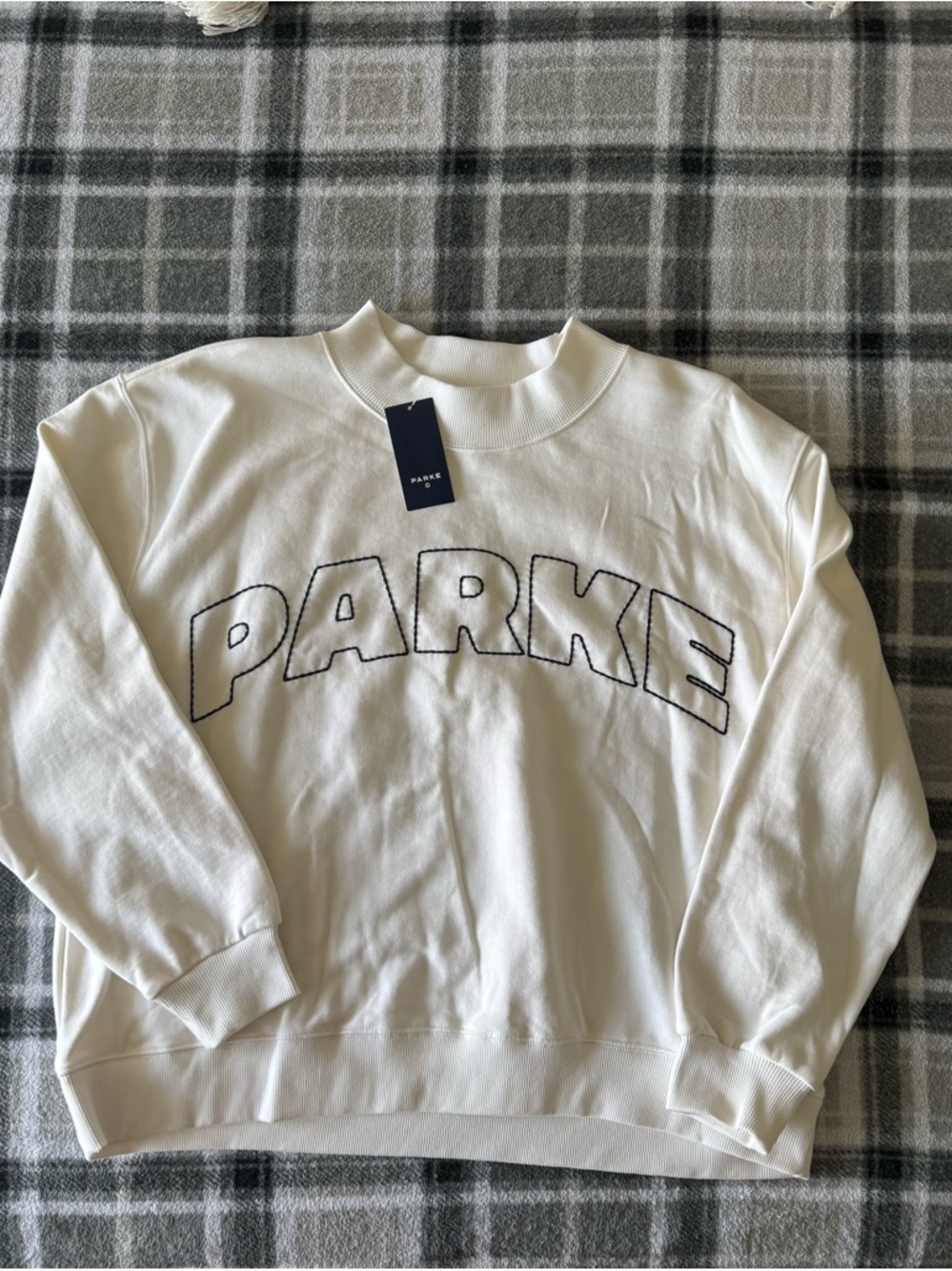Parke Men's Cream Crewneck Sweatshirt with Contrast Outline Logo